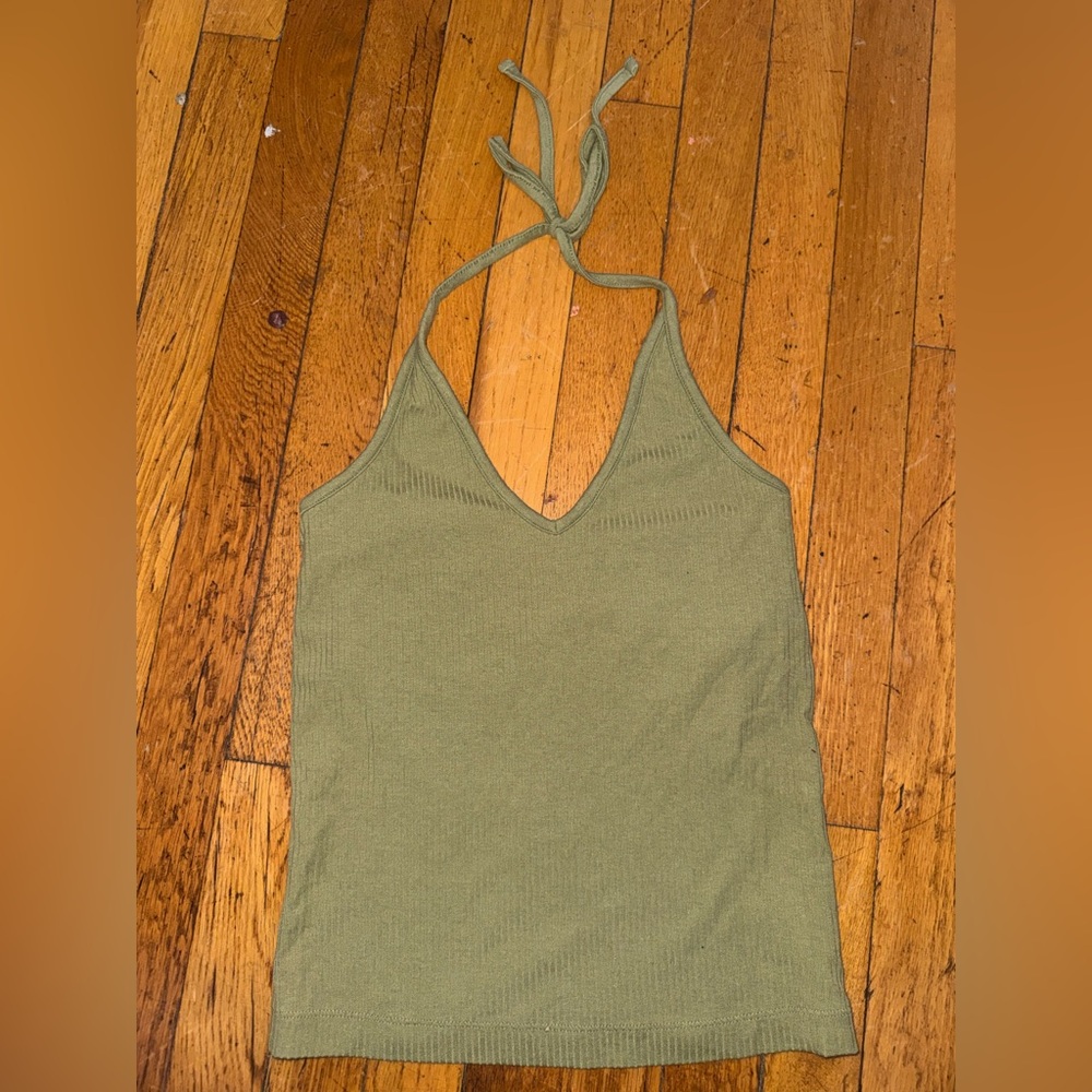 Old Navy Fitted Olive Green Rib Knit Halter Tank Top Size Medium - Picture 2 of 4